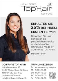 Standort, Öffnungszeiten, Coiffure Top Hair Anfahrt, Miriam Peter Inhaberin